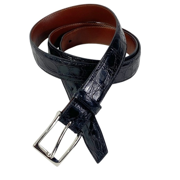 BEN SILVER Charleston Shiny Finish Crocodile Belt Black 42 - Picture 4 of 12